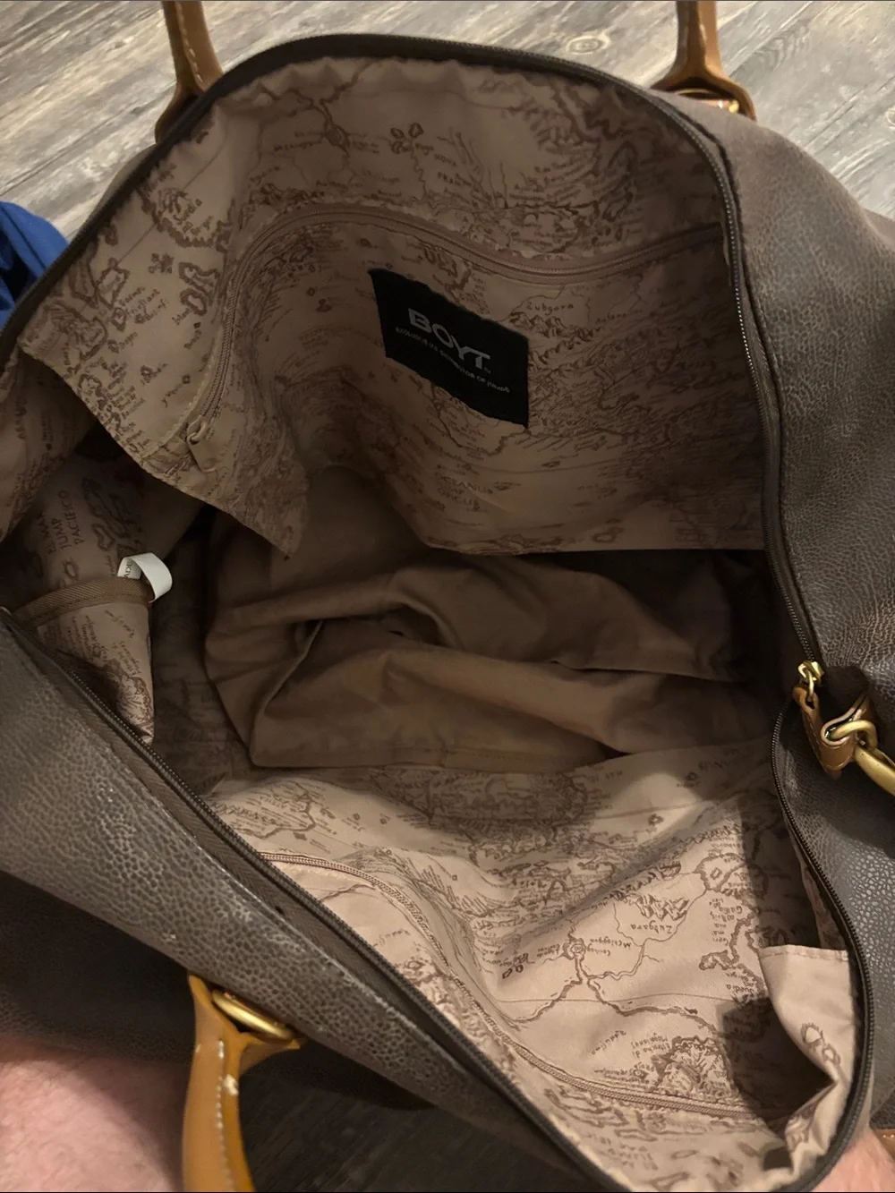 Men's Beige Duffel Bag with Map-Print Lining